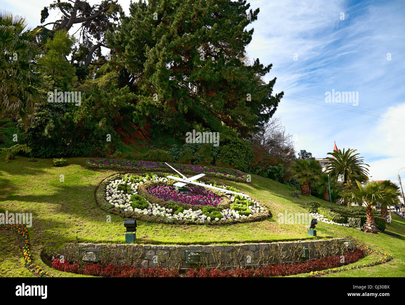 large flower clock close to the beach Caleta Abarca in Vina del Mar, Chile Stock Photo