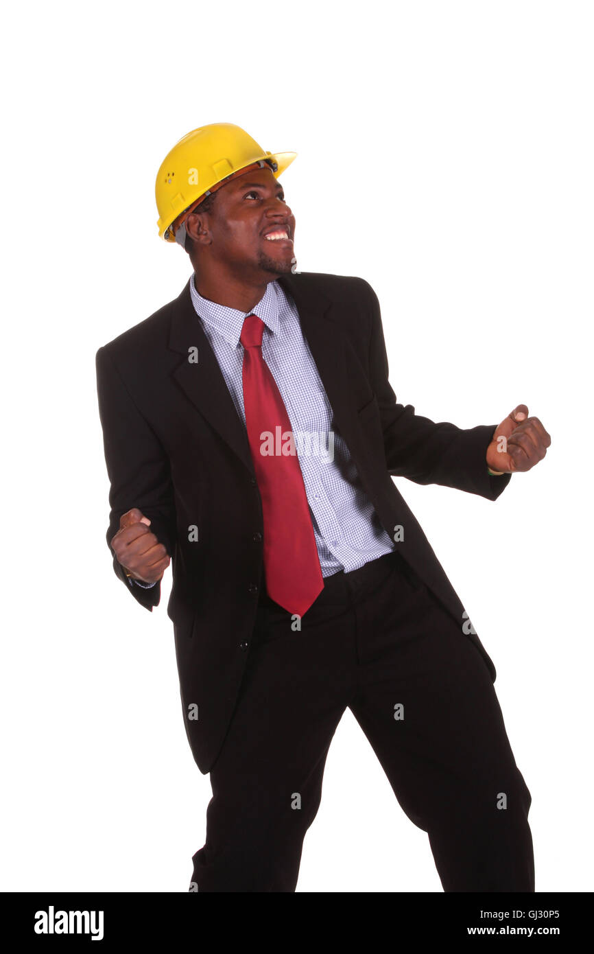 businessman with happy hands raised Stock Photo - Alamy