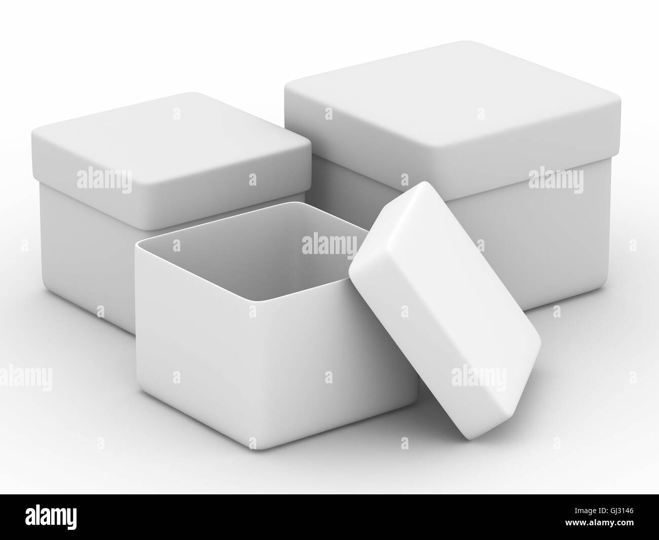 Three boxes on white background. Isolated 3D image Stock Photo Alamy