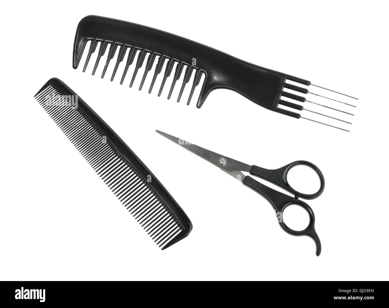 Two black professional combs and scissors Stock Photo Alamy