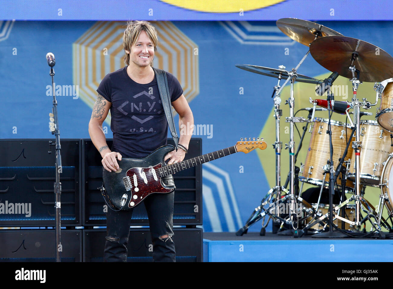 Keith Urban Performs on ABC's 'Good Morning America' at Rumsey Playfield, Central Park, on July 11, 2014 in New York City. Stock Photo
