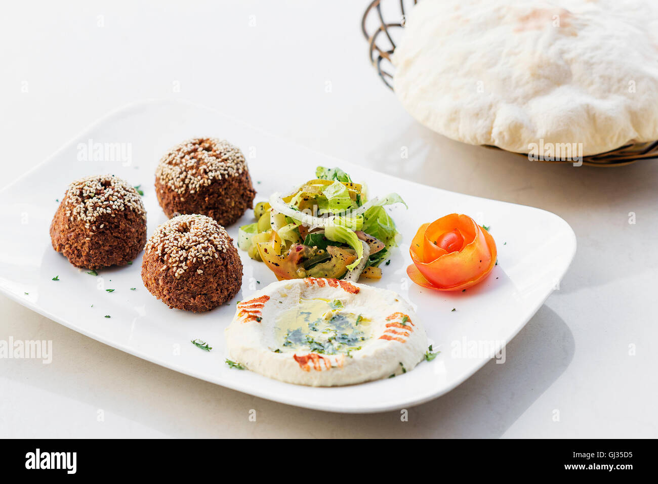 falafel hummus houmus starter snack middle eastern food mezze platter Stock Photo
