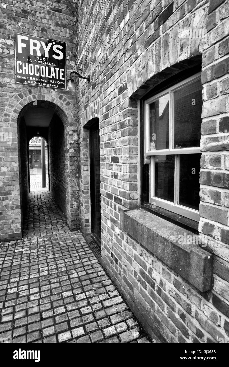 Alleyway behind Jubilee Confectioners at the Beamish Open Air Museum, near Stanley in County Durham England UK Stock Photo