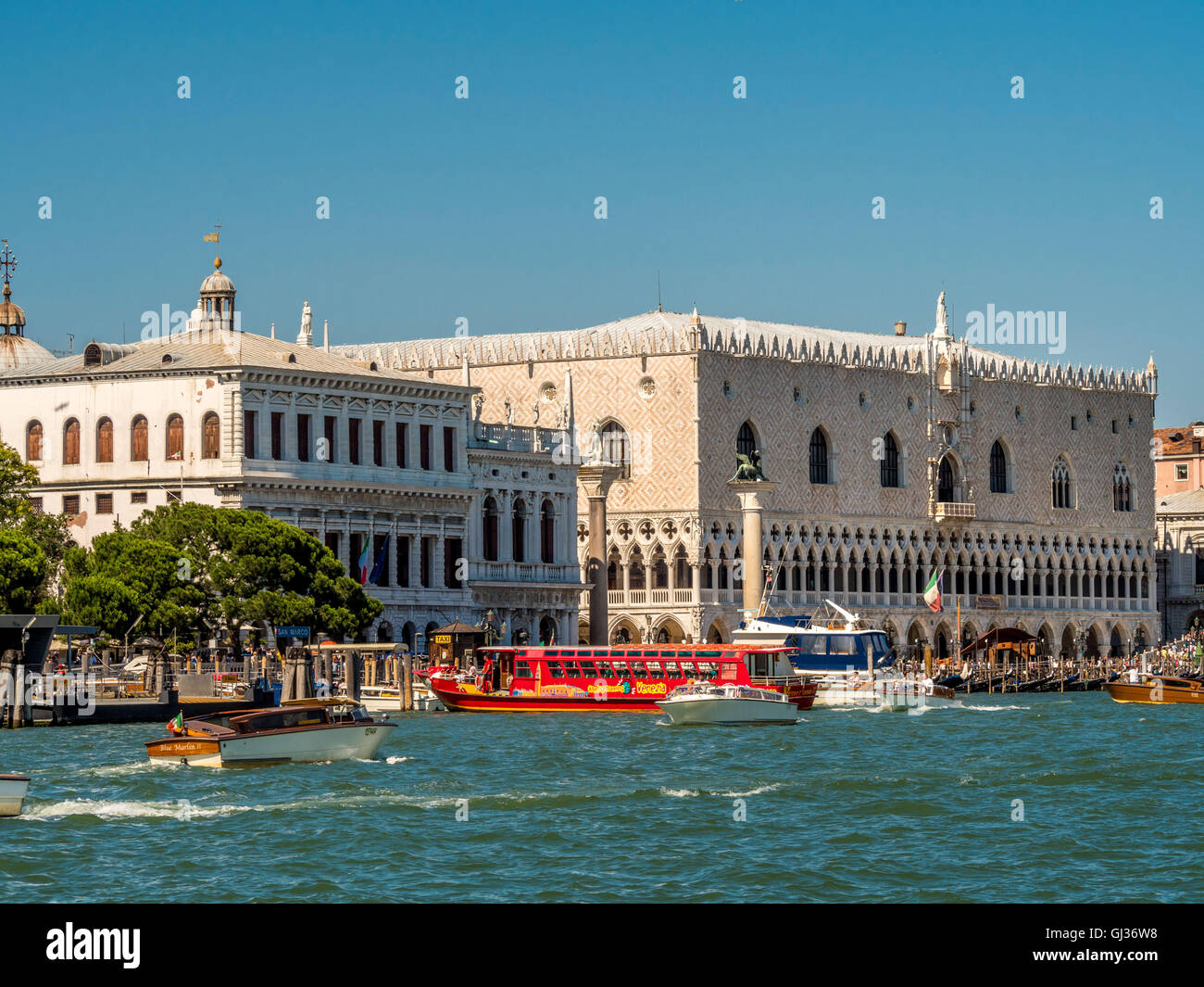 Doge's palace and Biblioteca Marciana shot from Canale Di San Marco. Venice, Italy. Stock Photo