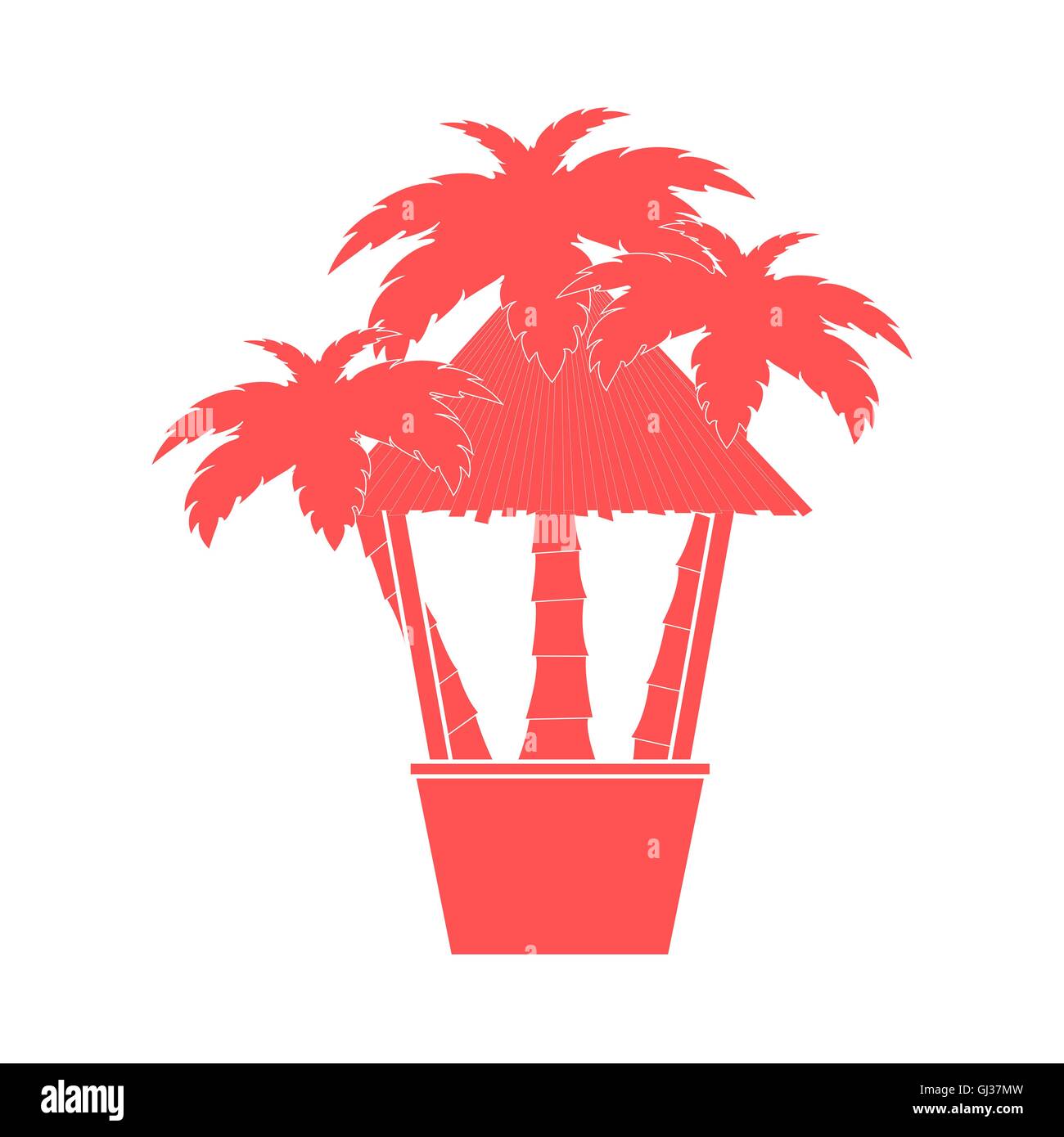 Stylized icon of the bar on the beach with palm trees on a white background Stock Vector