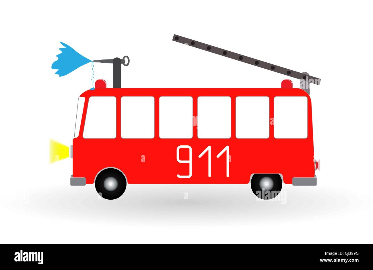 Painted Cartoon Fire Engine Red with Ladder and Water Jet. Vecto Stock  Vector Image & Art - Alamy