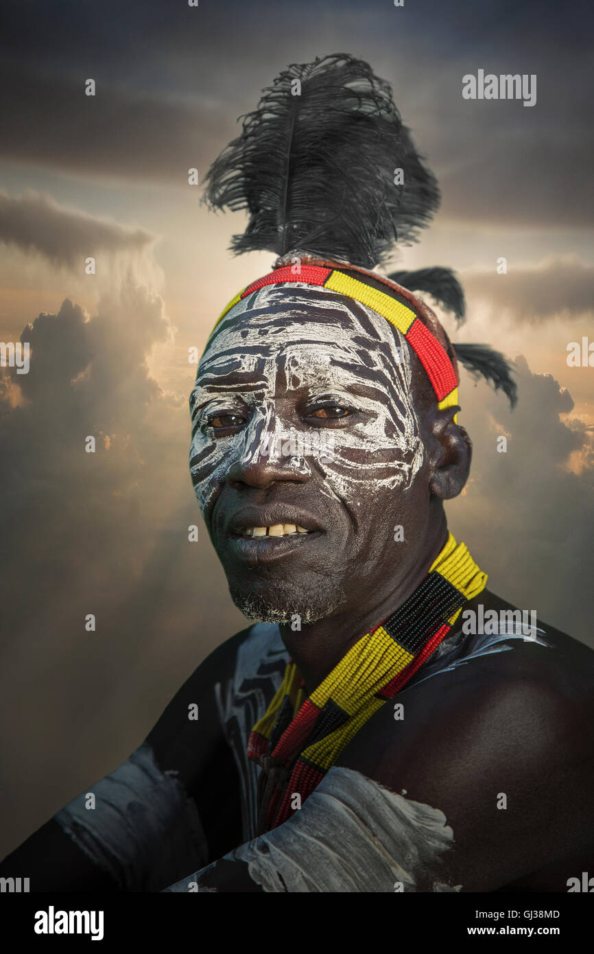 Village chief of a community of the Mursi Tribe, Omo Valley, Ethiopia Stock Photo