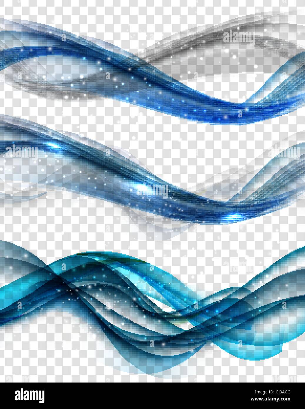 Abstract Blue Wave Set on Transparent Background. Vector Illustr Stock ...
