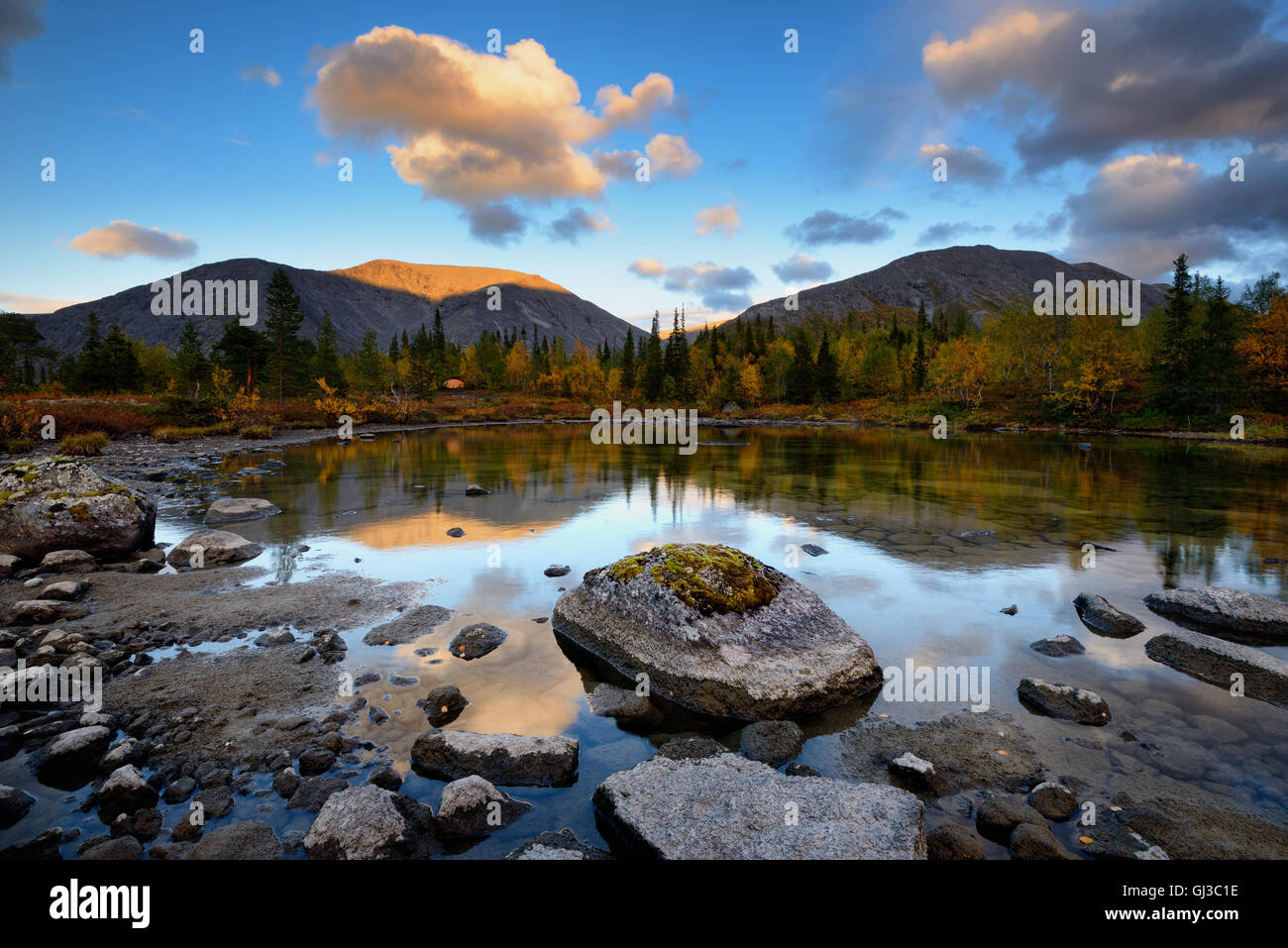 Landscape at Polygonal Lakes, Khibiny mountains, Kola Peninsula, Russia Stock Photo