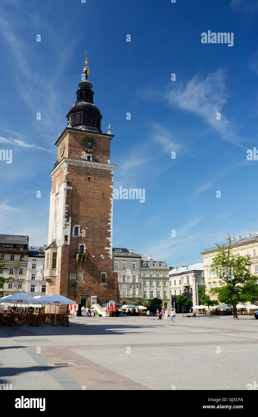 KRAKOW, POLAND - JUNE 16: Unidentified tourists visiting Town Hall on main market square,Krakow, Poland on June, 16, 2013.Cracow Stock Photo