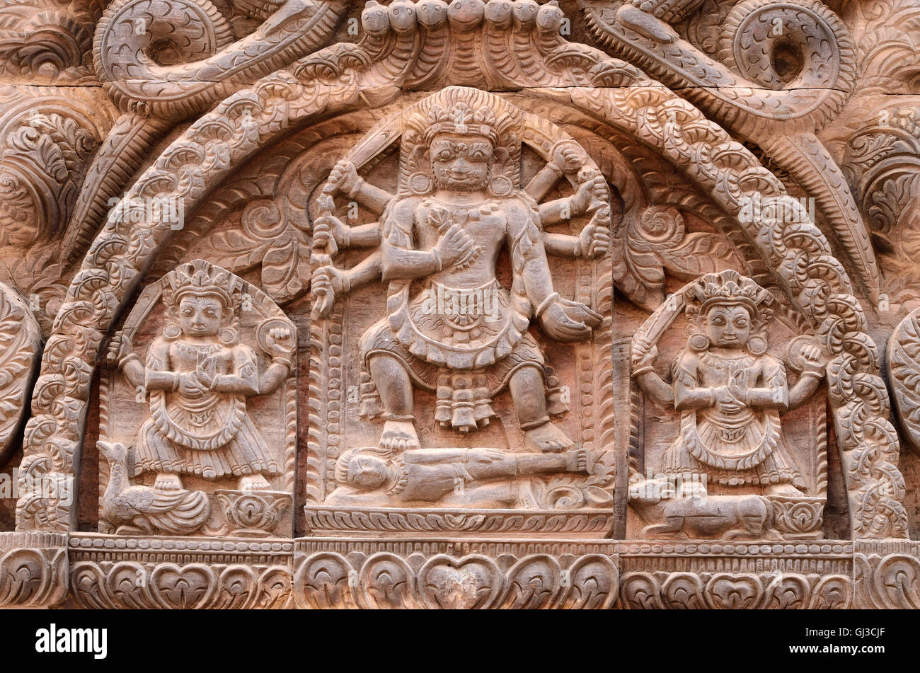 Carved sculptures of hindu gods, Pattan, Nepal Stock Photo