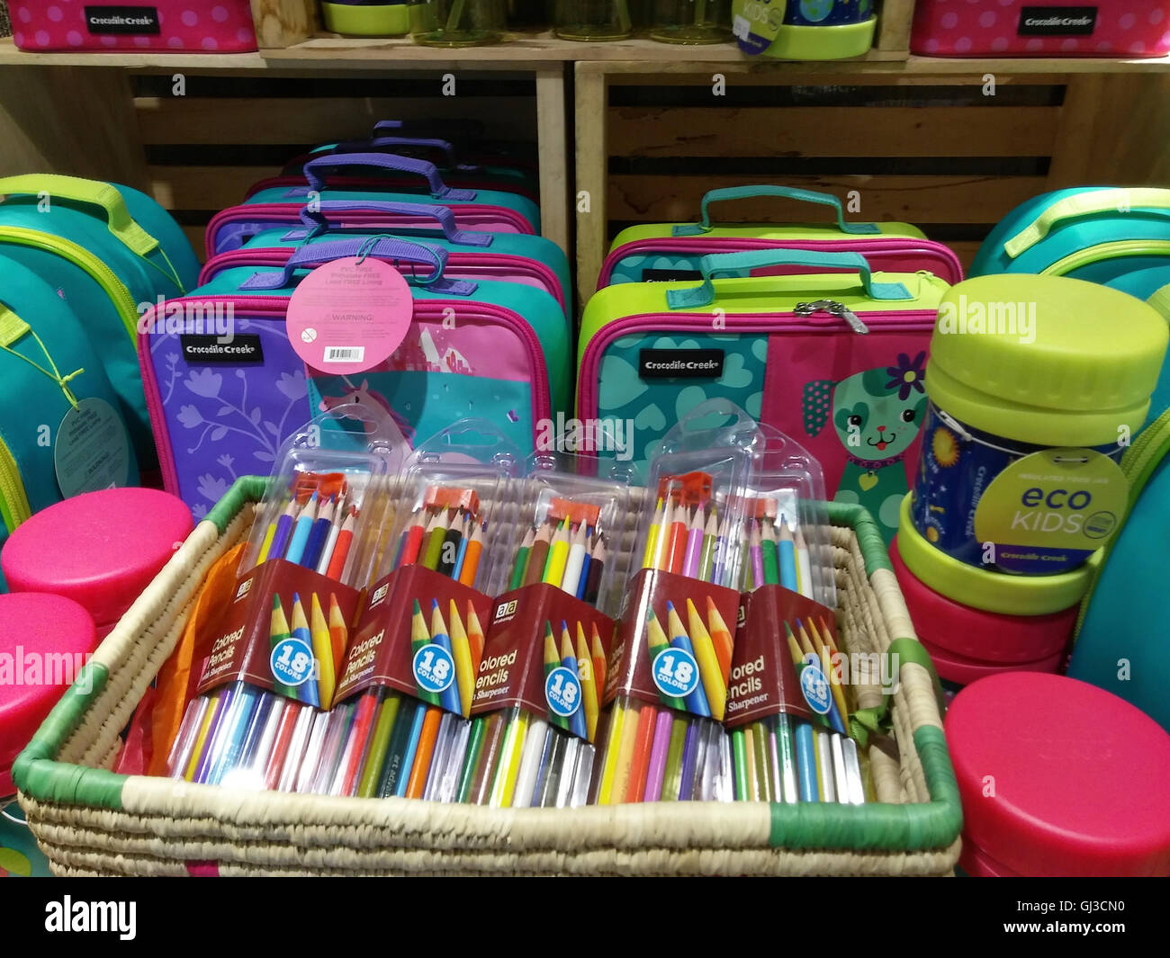 Back to school supplies are seen in a store in New York on Saturday