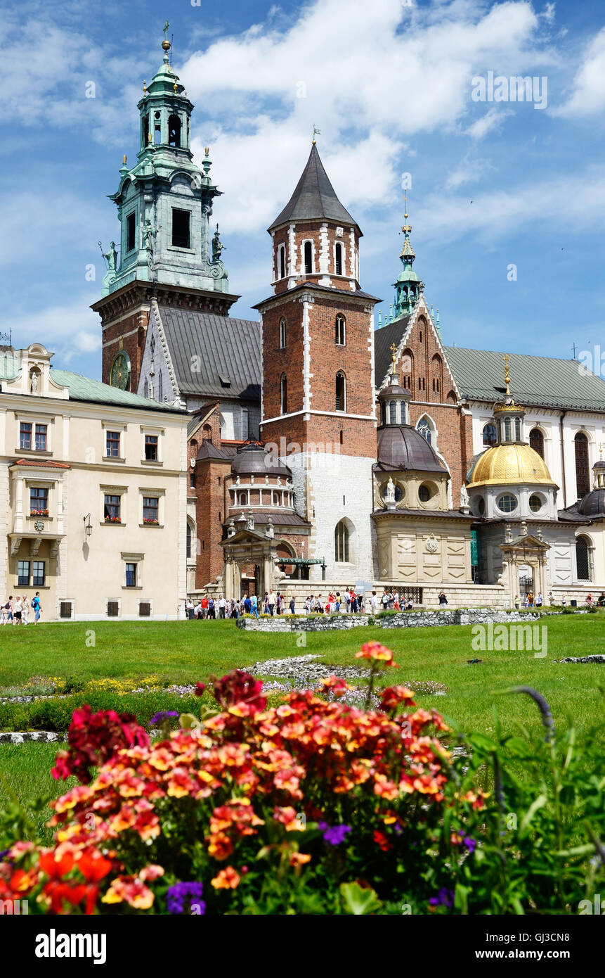 KRAKOW, POLAND - JUNE 16: Unidentified tourists visiting Royal Archcathedral Basilica of Saints Stanislaus and Wenceslaus on the Stock Photo