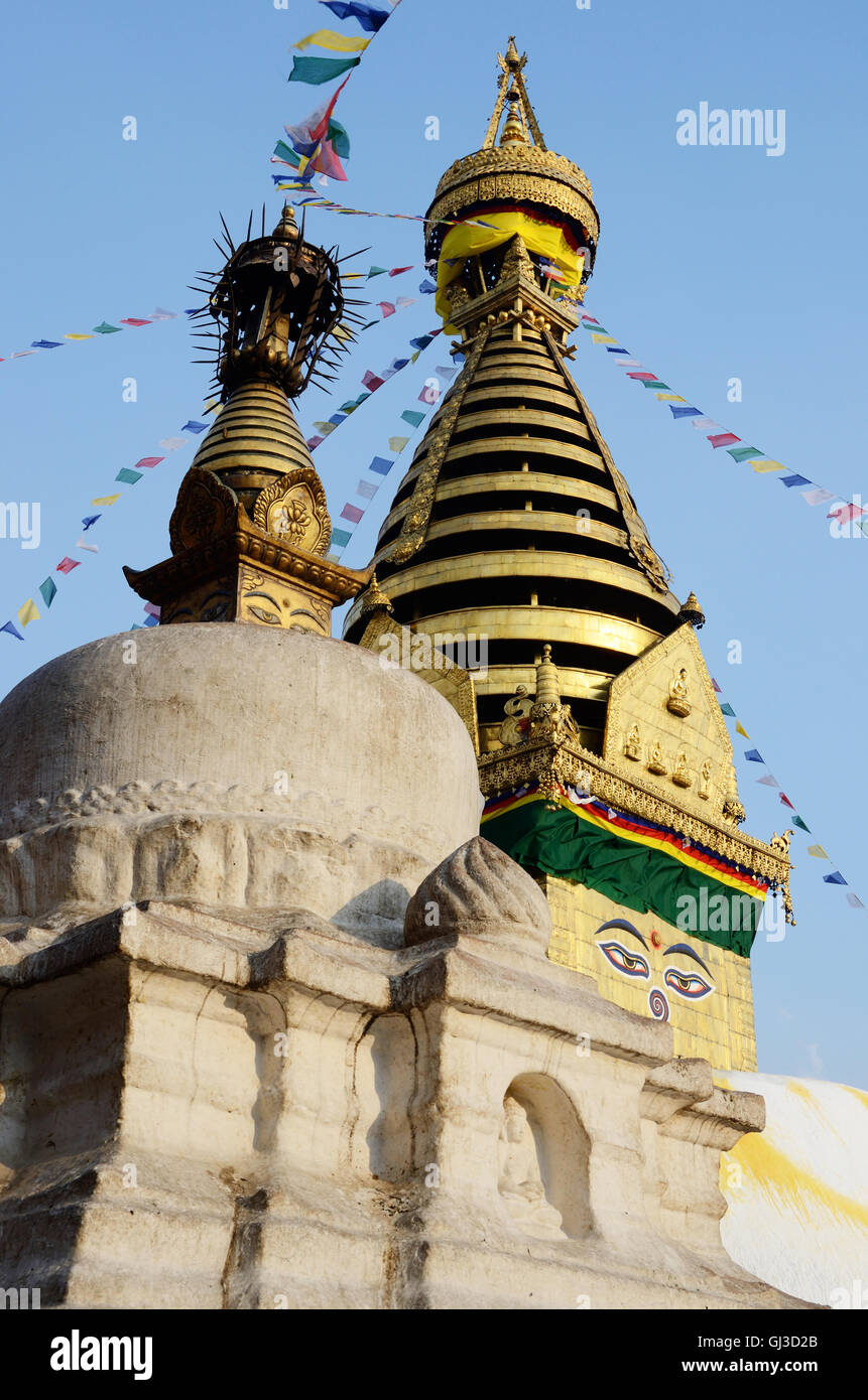 Swayambhunath Stupa or Monkey temple in Kathmandu, Nepal, Asia - famous ancient buddhist religious temple listed as Unesco herit Stock Photo