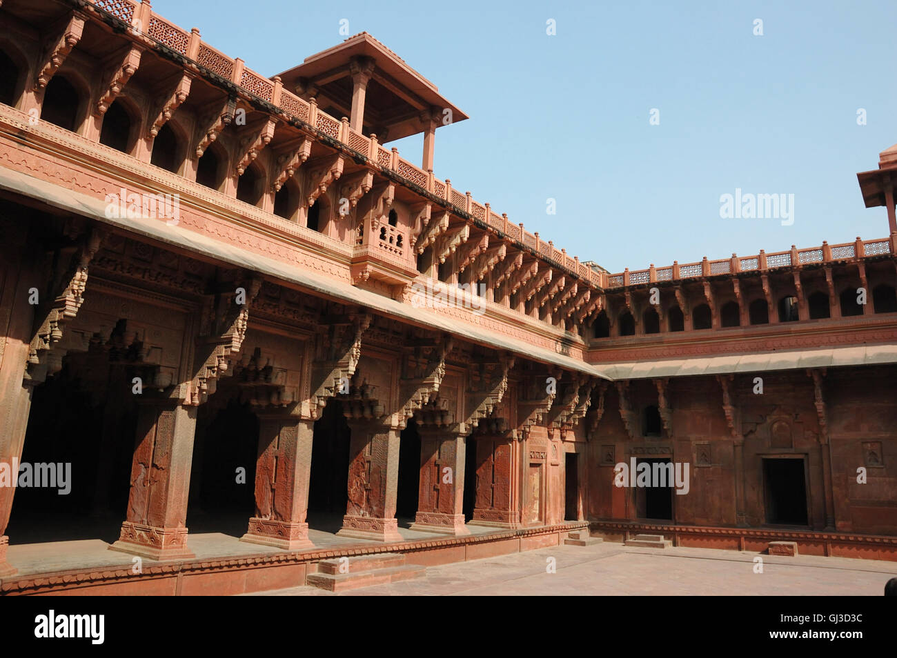 Beautiful ornate galleries inside Agra fort,famous landmark and unesco heritage site,Uttar Pradesh,India Stock Photo