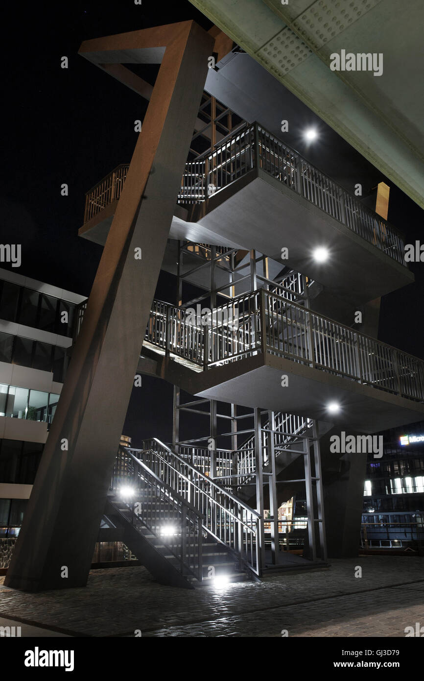 Bridge and steps by the riverside in Cologne Koln Germany Stock Photo