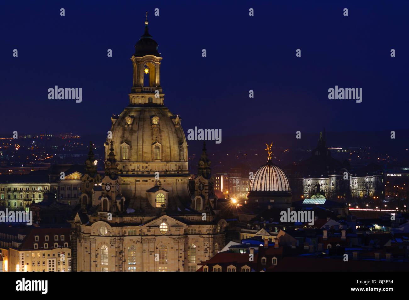 Dresden: Frauenkirche and ' lemon squeezer ' ( School of Fine Arts ), Germany, Sachsen, Saxony, Stock Photo