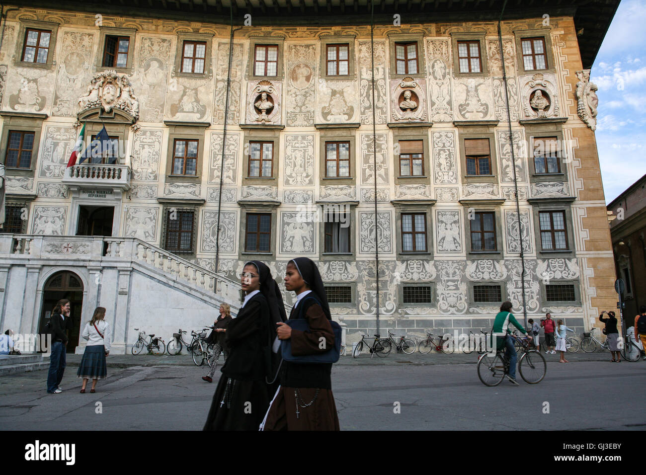 Highly decorated building wall of the Scuola Normale Superiore for elite students at this exclusive centre for higher education Stock Photo