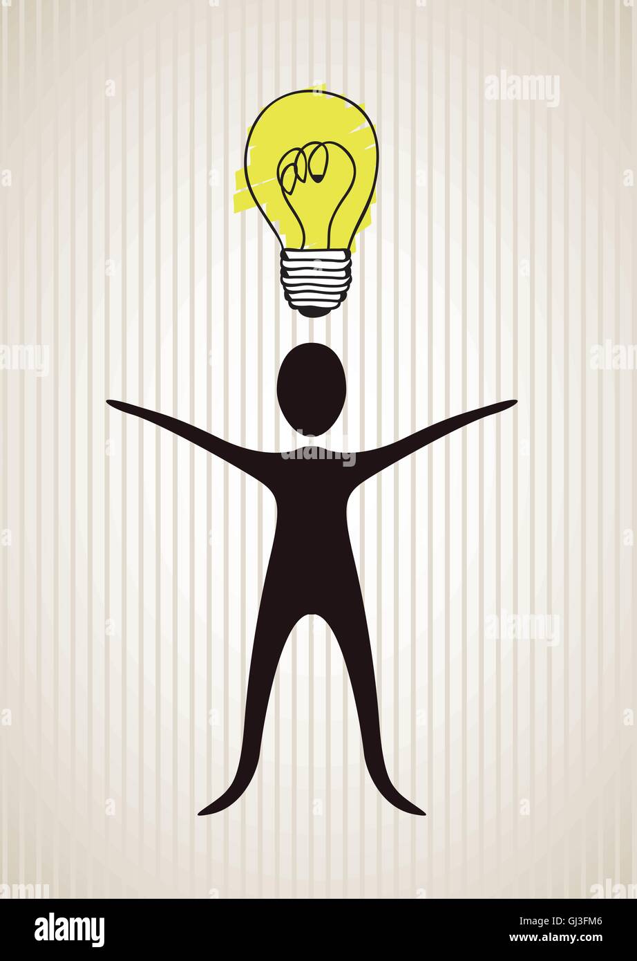 illustration of human balck silhouette with idea bulb glowing ve Stock ...