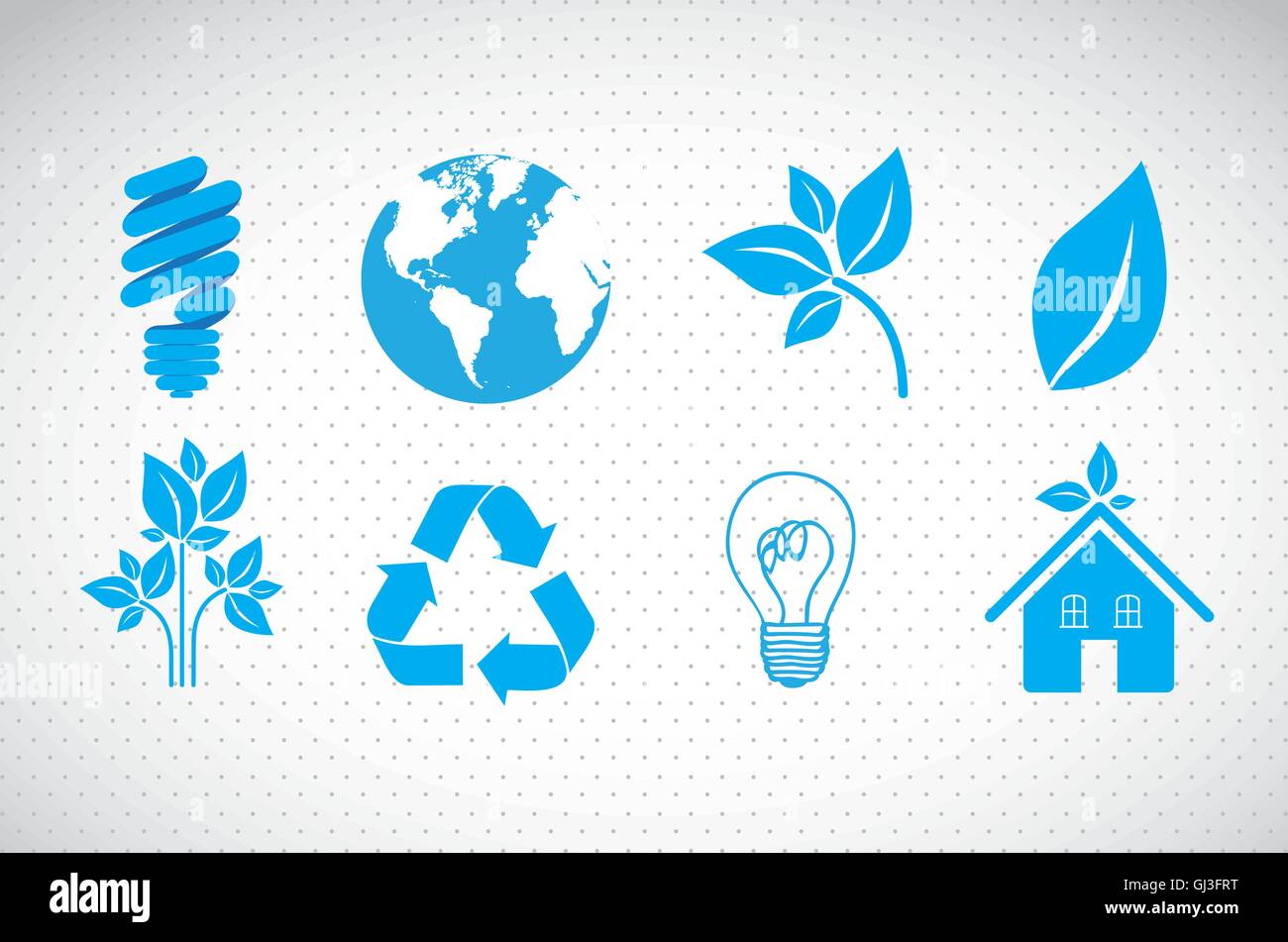 illustration of ecological blue icons on dottes background vecto Stock