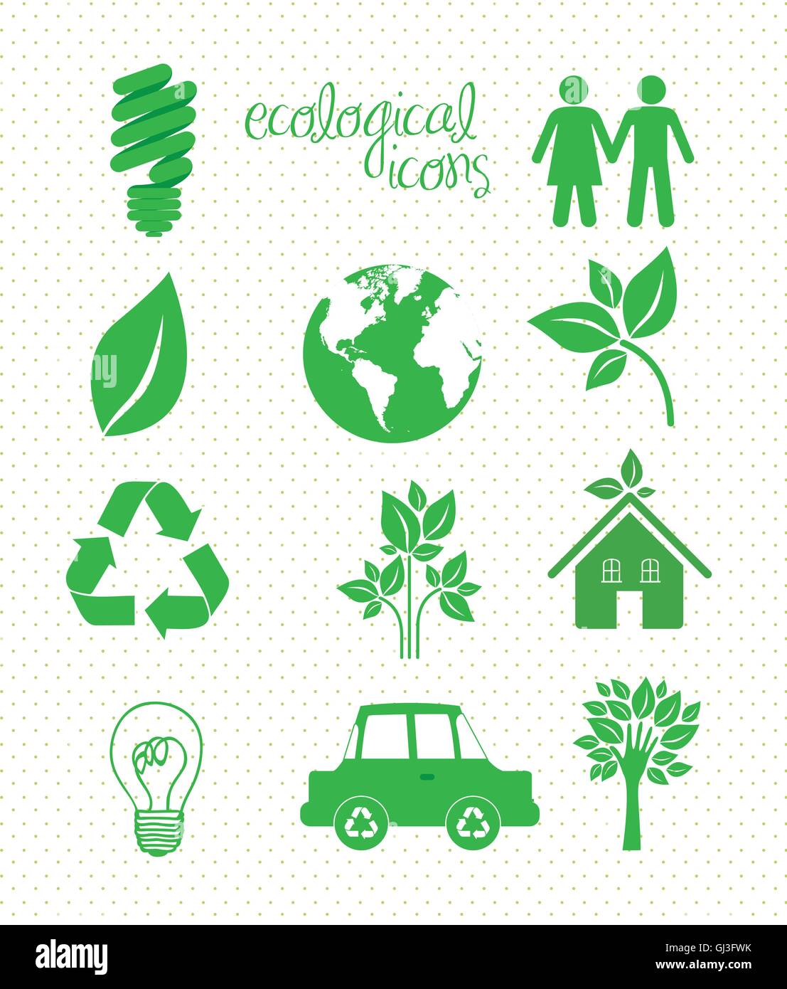 illustration of ecological icons on dottes background vector ill Stock ...