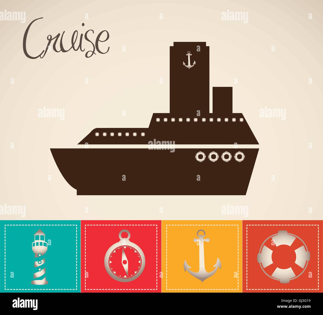 Illustration of boat with offshore icons vector illustration Stock ...