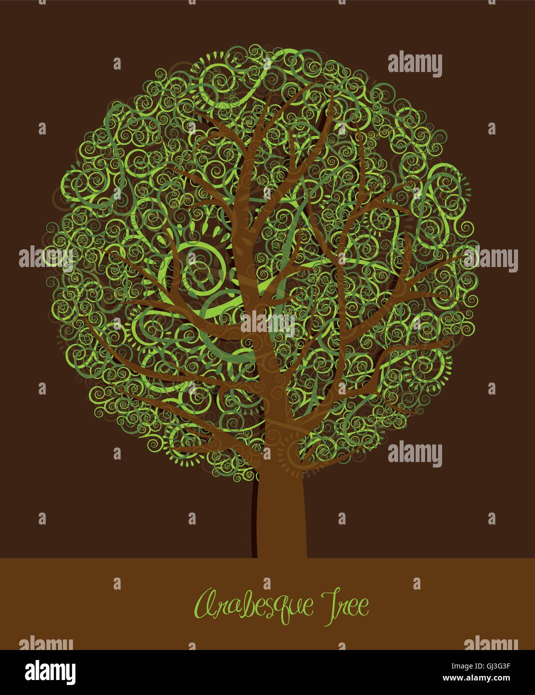 Illustration of a tree with arabesques green and brown vector il Stock ...