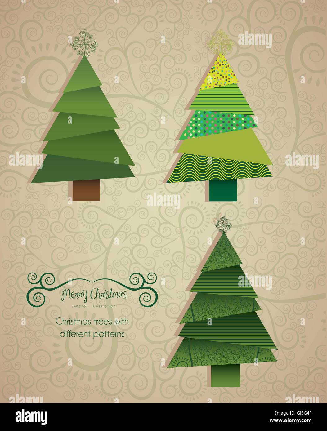 Illustration of christmas tree made with patterns vector illustr Stock ...
