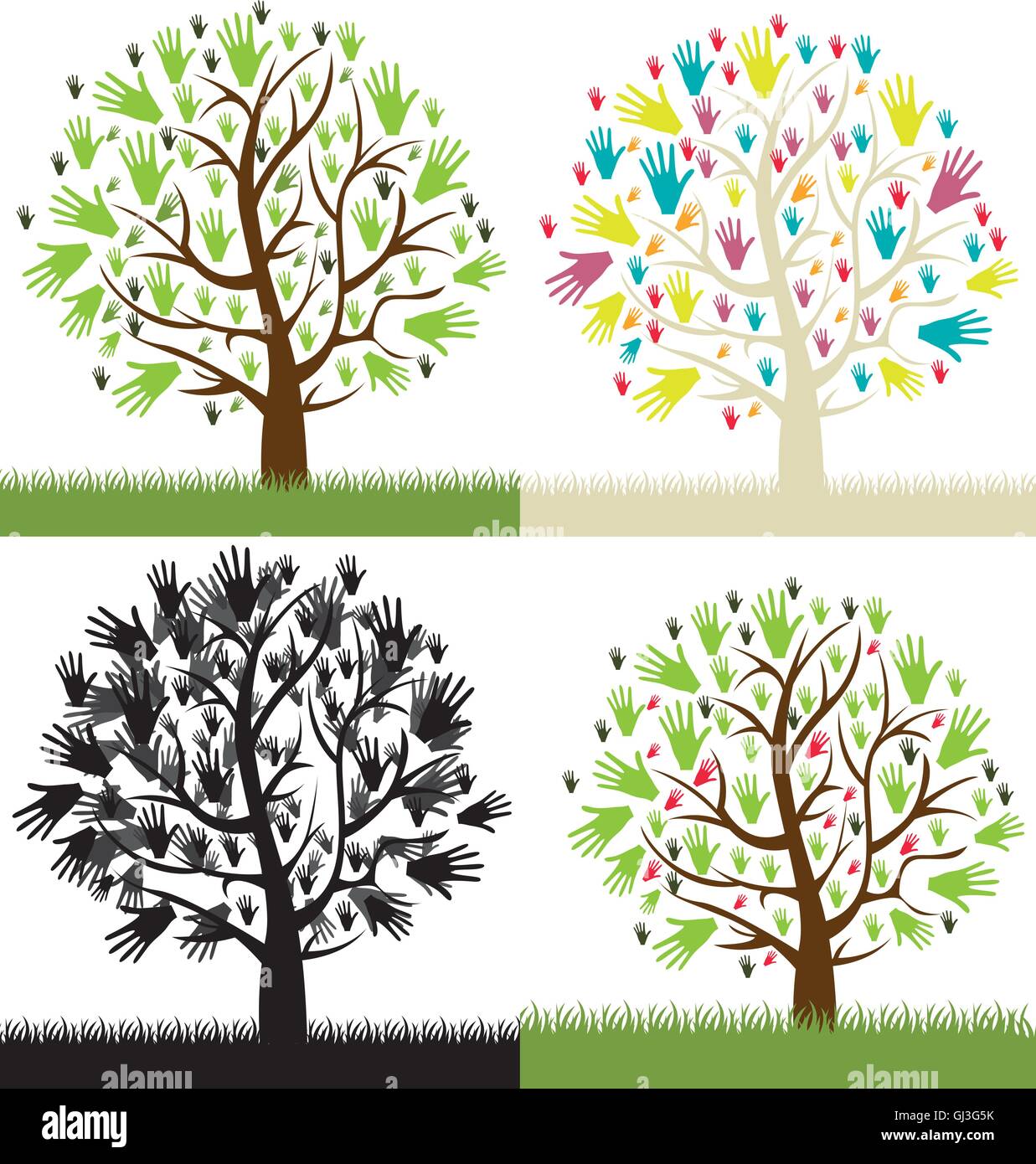 Illustration of different types of hands tree vector illustrati Stock ...