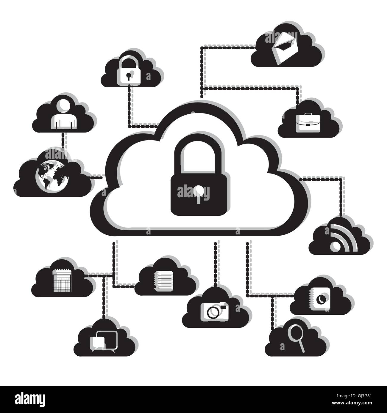 illustration of cloud technology locked network security vector Stock ...