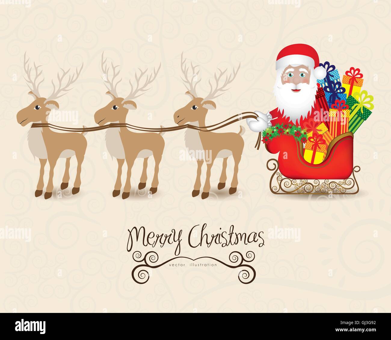 illustration of santa with sleigh full of gifts and reindeer vec Stock ...