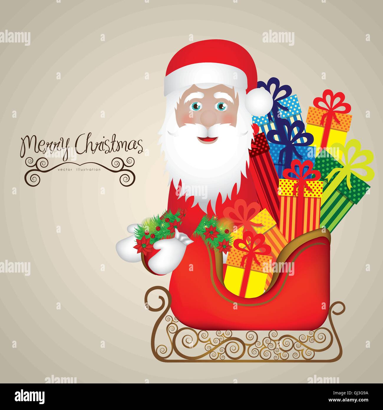 illustration of santa with sleigh full of gifts vector illustrat Stock ...