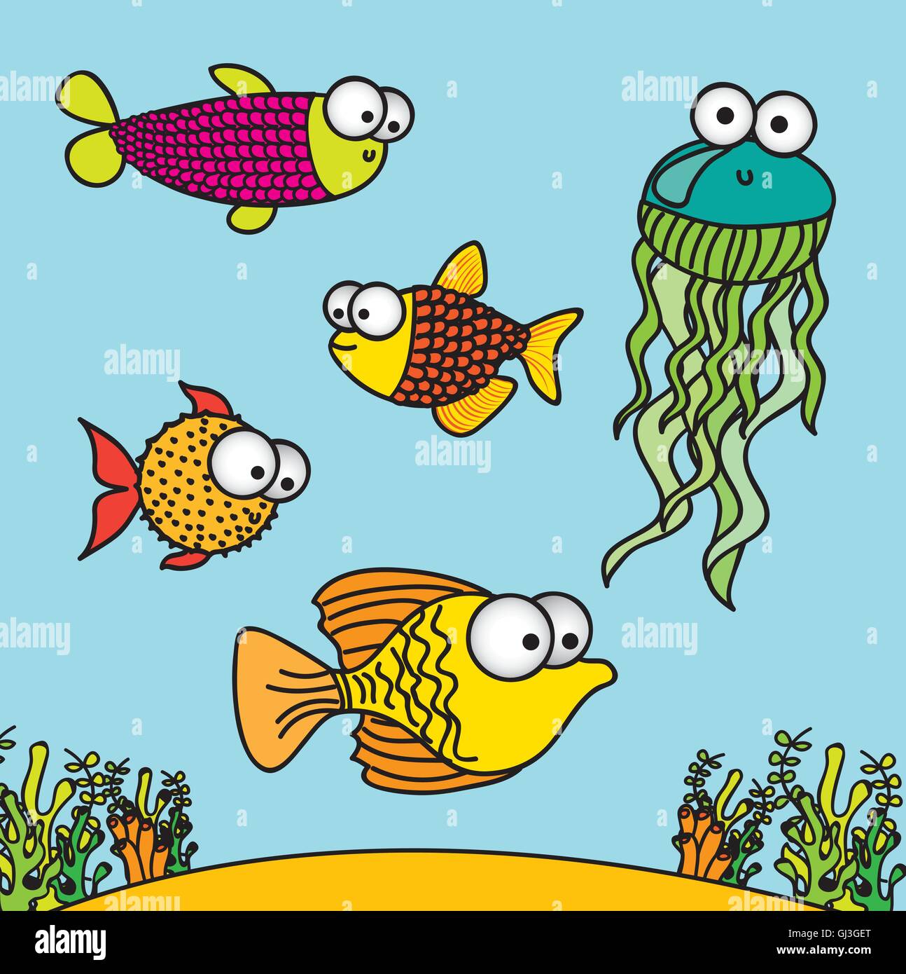 illustration of fish Drawings aquatic animals vector illustratio Stock  Vector Image & Art - Alamy
