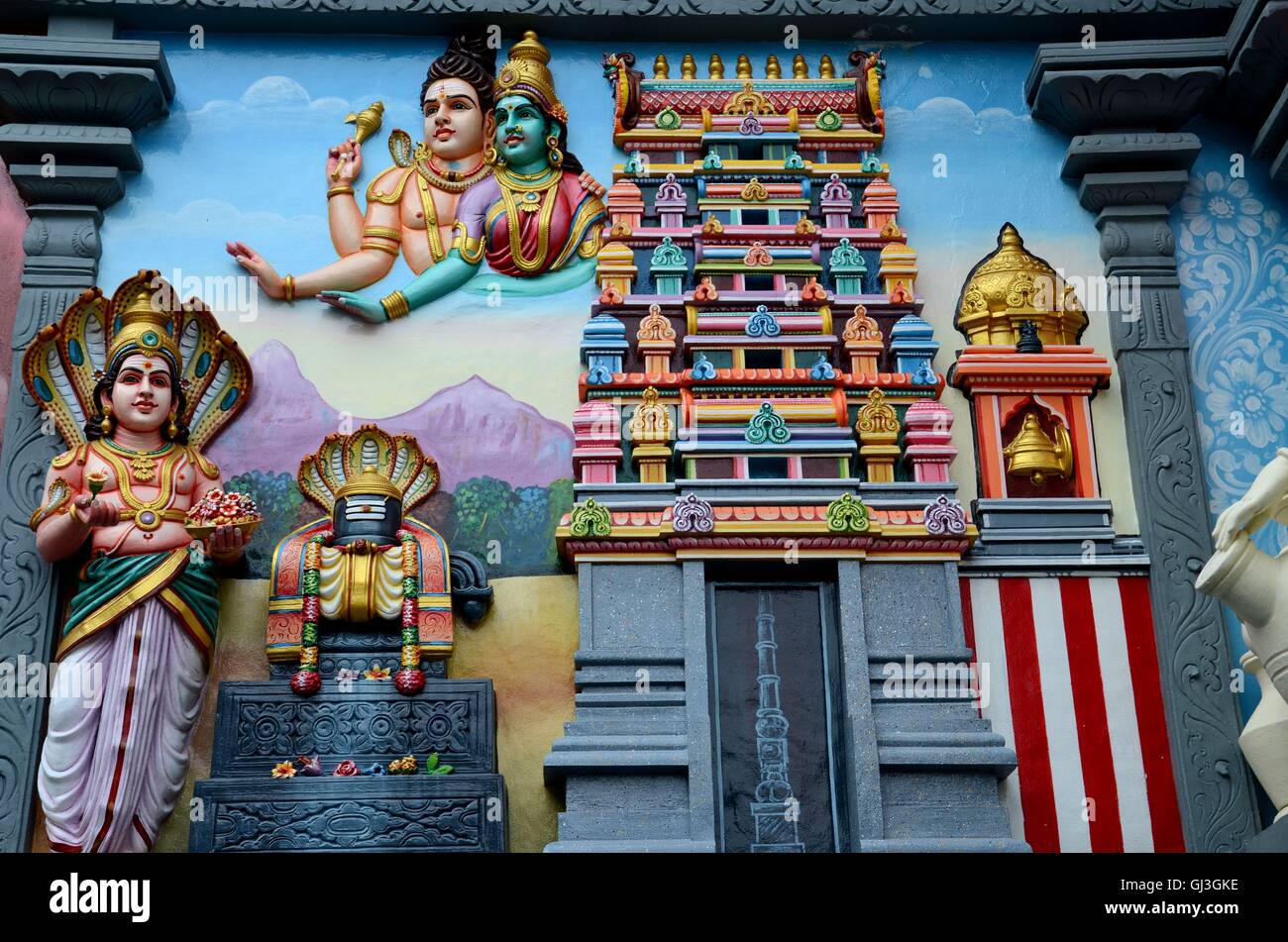 Hindu deities painting on wall mural of Sri Senpaga Vinayagar Tamil temple Ceylon Road Joo Chiat Katong Singapore Stock Photo