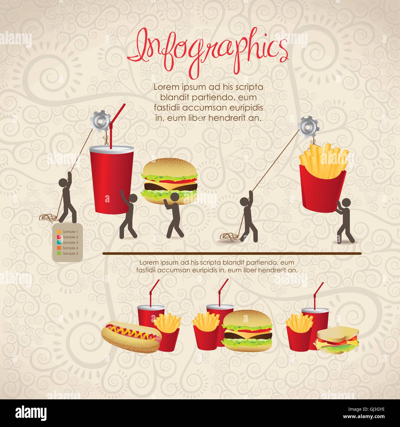 infographics illustration of fast food people icons vector illus Stock ...
