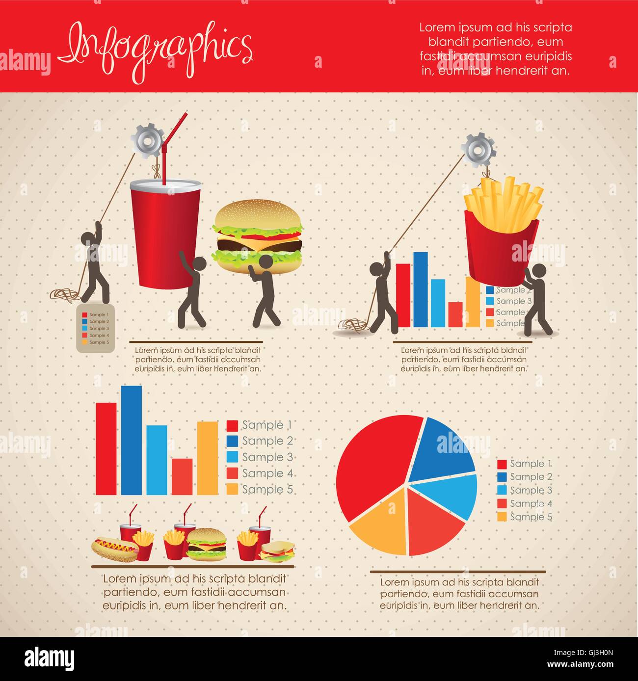 infographics illustration of fast food icons with icons of peopl Stock ...