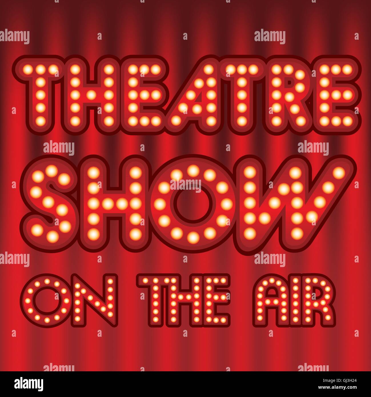 Illustration of showbiz lettered sign with bulbs and red curtain Stock ...