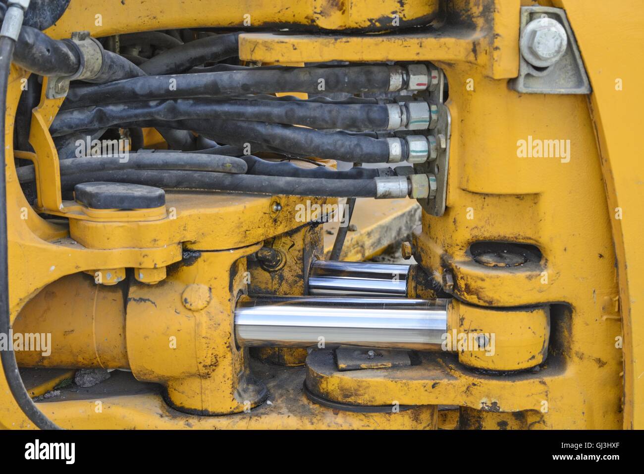 View of part of the working machines bulldozer. Stock Photo