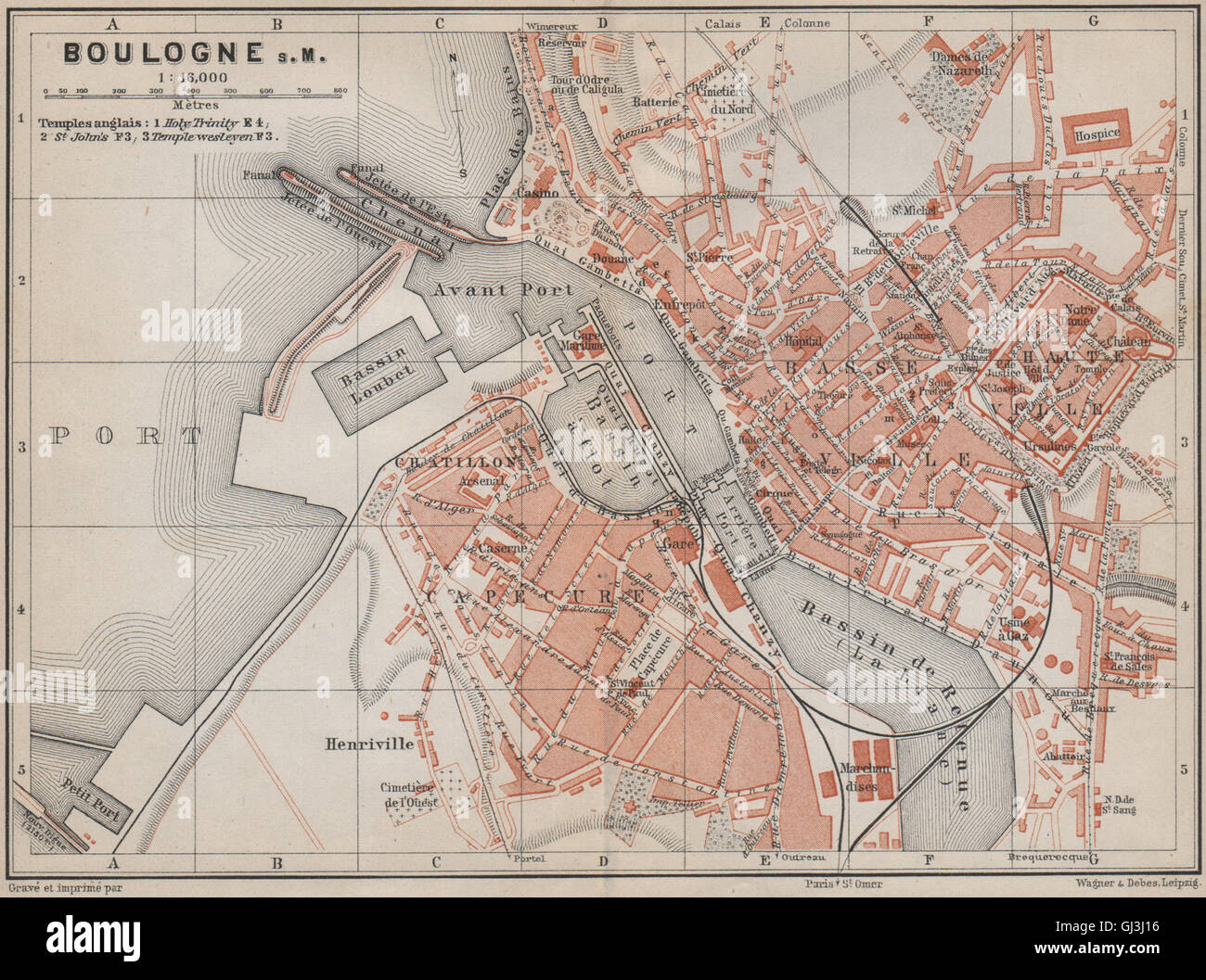 BOULOGNE-SUR-MER town city plan de la ville. Pas-de-Calais carte, 1910 old map Stock Photo