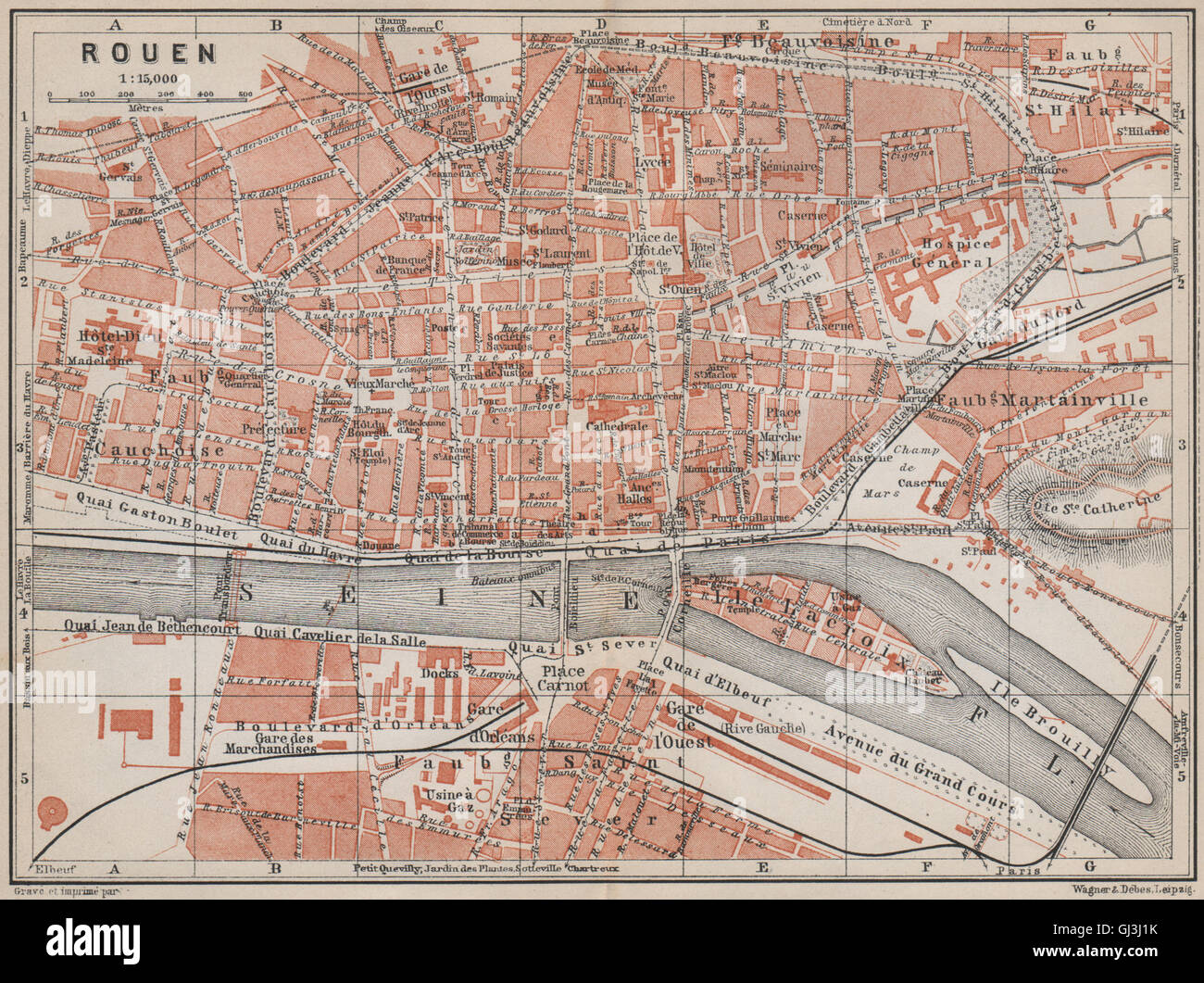 ROUEN antique town city plan de la ville. SeineMaritime carte, 1910