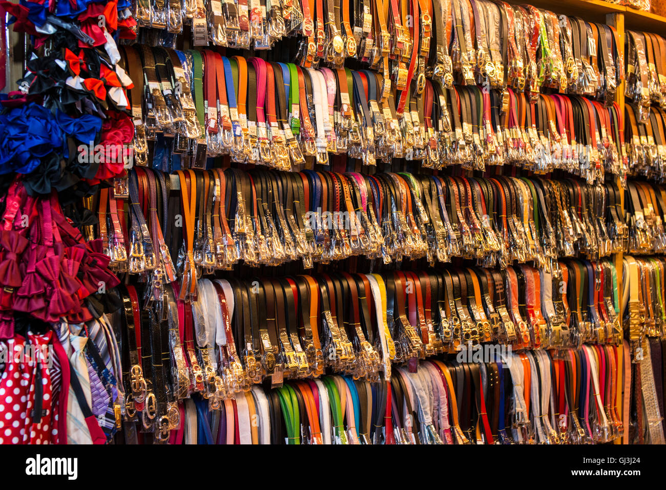 Racks of belts for sale, Hanoi Stock Photo
