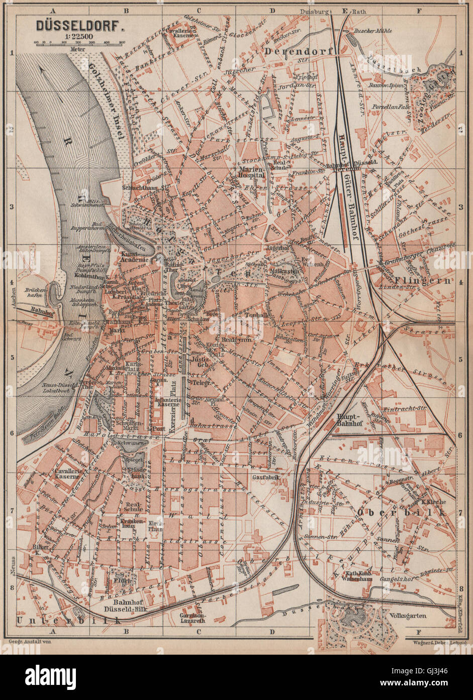 DÜSSELDORF town city stadtplan. Northrhine-Westfalia. Dusseldorf karte, 1896 map Stock Photo