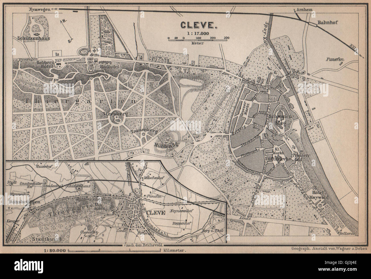 KLEVE (CLEVES, KLEEF, KLEFF) town city stadtplan. Northrhine-Westfalia ...