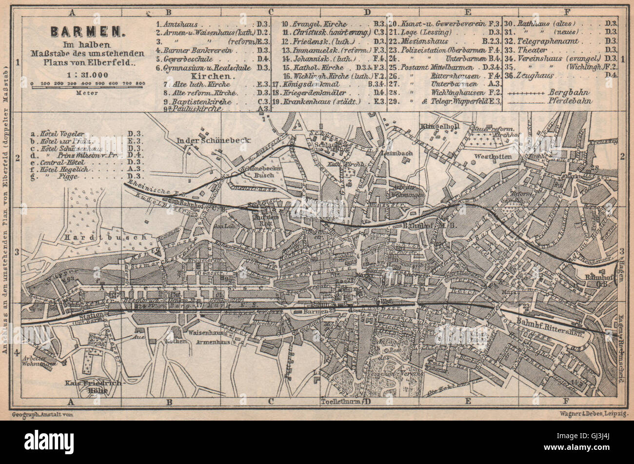 BARMEN / WUPPERTAL antique town city stadtplan. Germany karte, 1896 old map Stock Photo Alamy