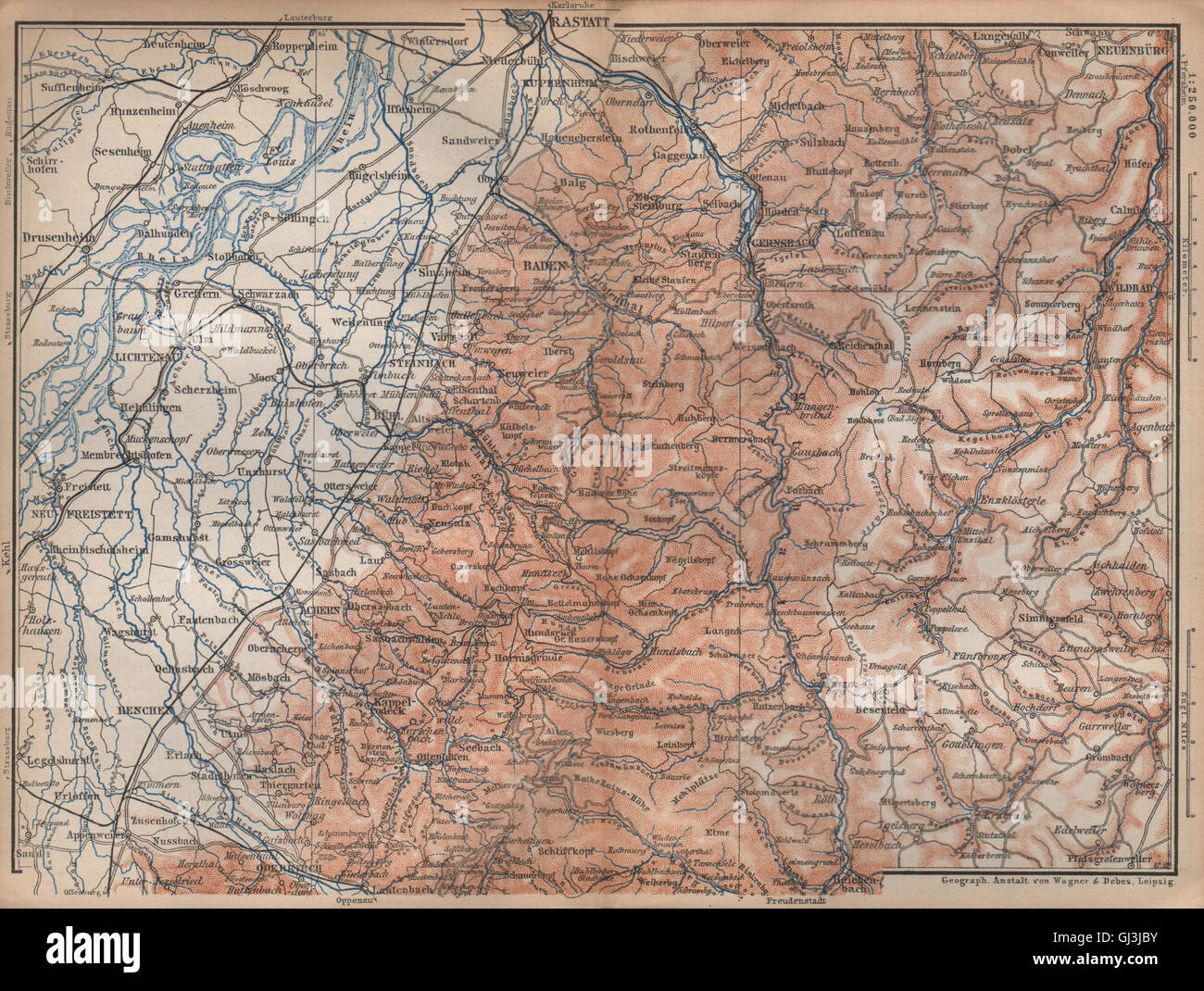 NORDSCHWARZWALD. NORTHERN BLACK FOREST. Baden-Baden Wildbad. Germany, 1896 map Stock Photo