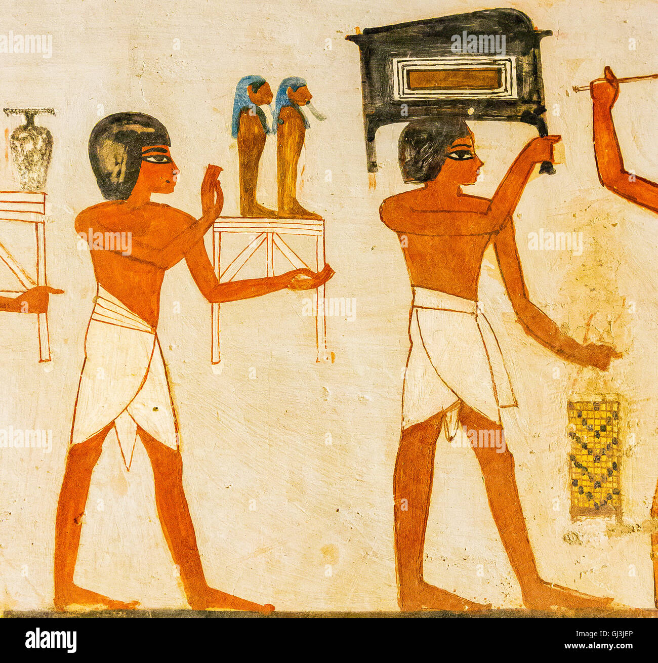 Thebes in Egypt, Valley of the Nobles, tomb of Menna. Funeral procession, men bringing objects to the tomb. Stock Photo