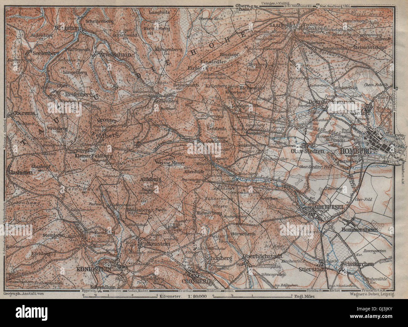 TAUNUS & BAD HOMBURG VOR DER HÖHE environs/umgebung. Hessen karte, 1926 map Stock Photo