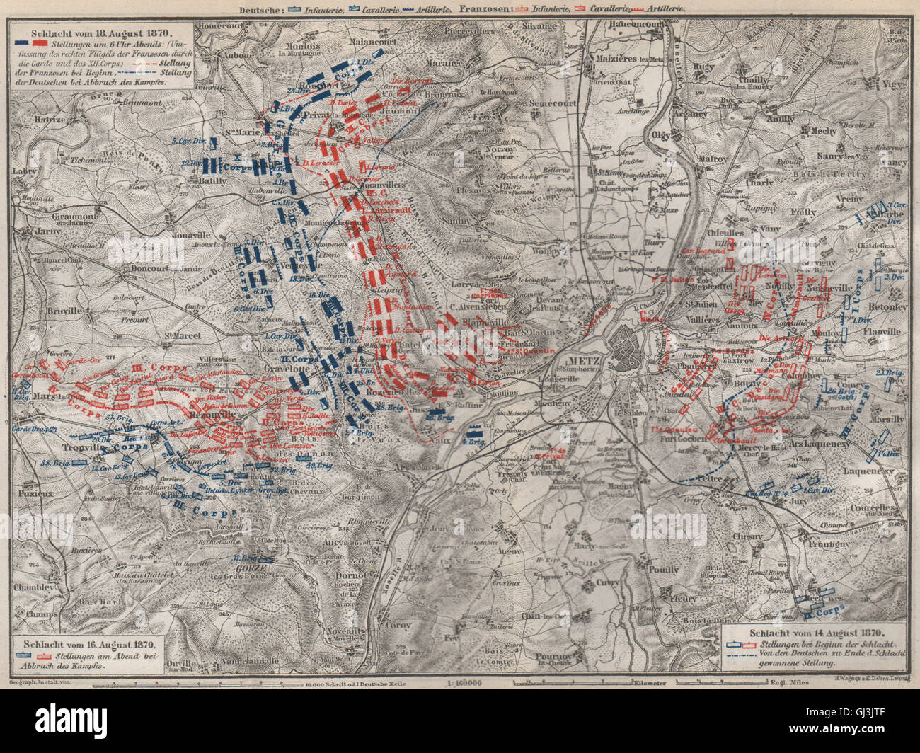 FRANCO-PRUSSIAN WAR. Battle of Mars-La-Tour Borny–Colombey 1870 Metz, 1889 map Stock Photo