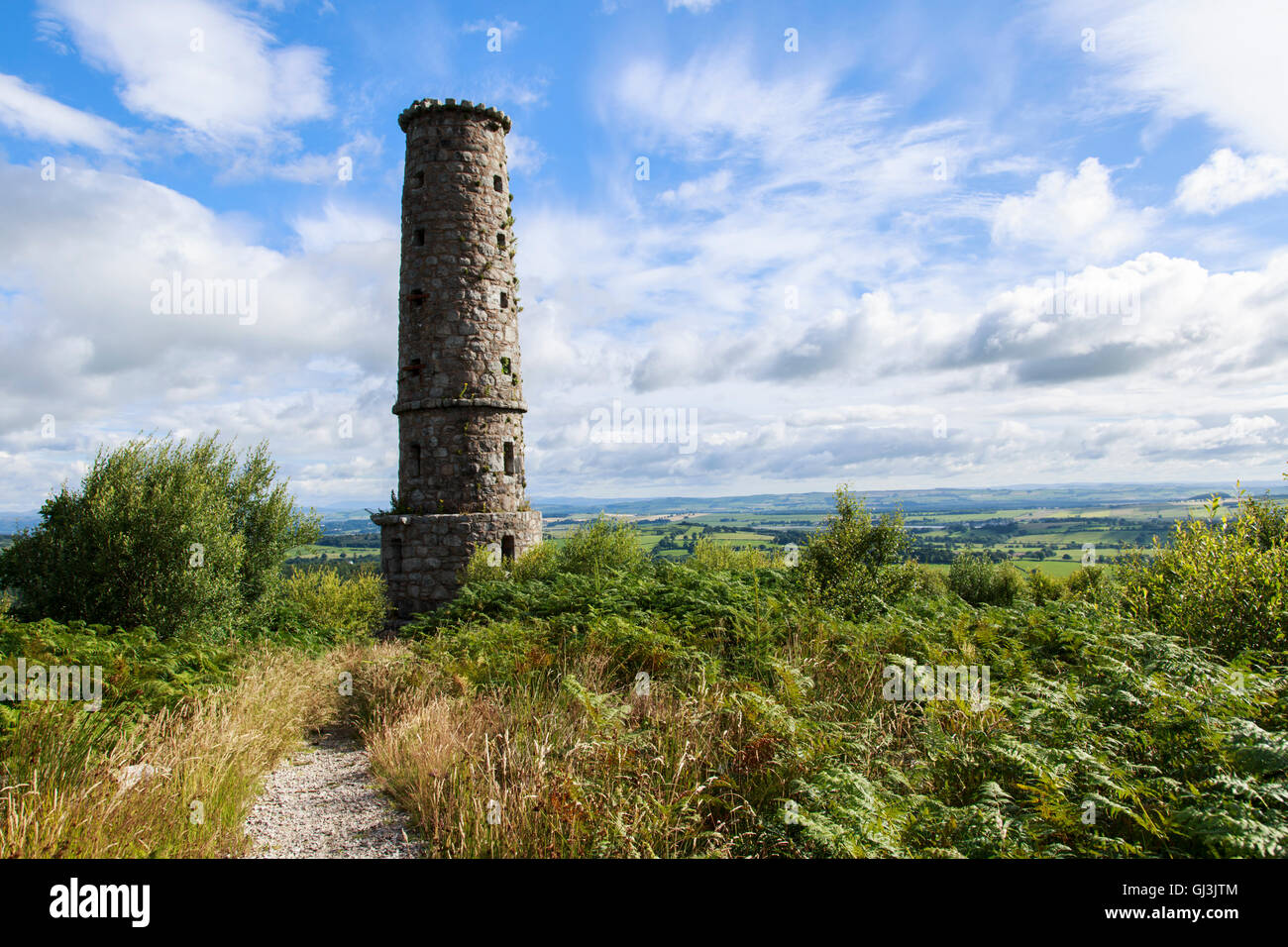 The Waterloo Monument high on its hill overlooking New Abbey, near Dumfries, Scotland Stock Photo