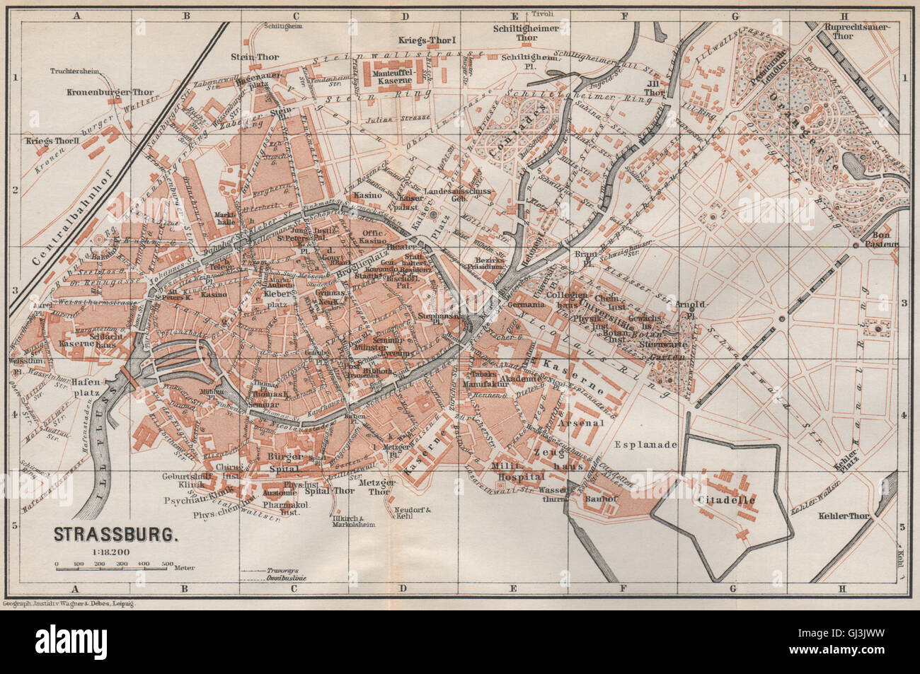 STRASBOURG town city plan de la ville Bas-Rhin carte 1896 old map Straßburg 